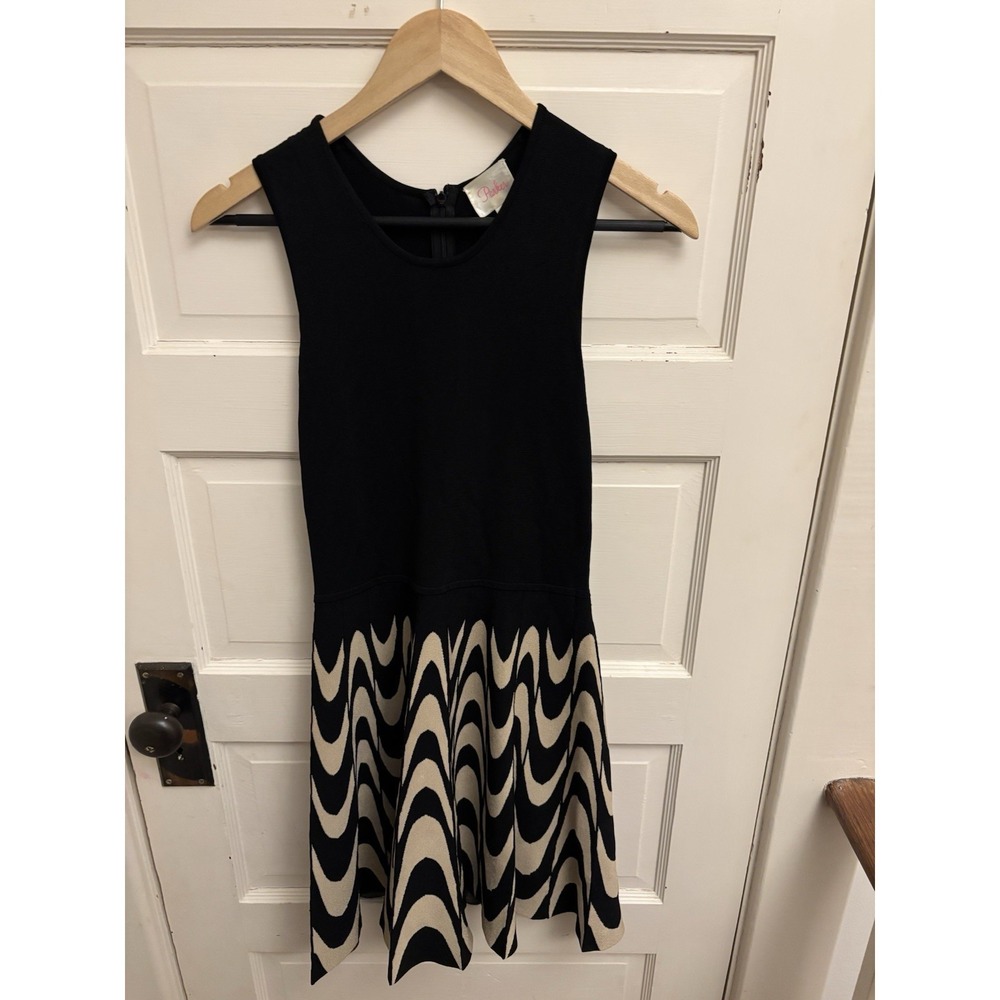 Parker Women's Black Taupe Patterned Sleeveless Knit Dress Retro Size Small